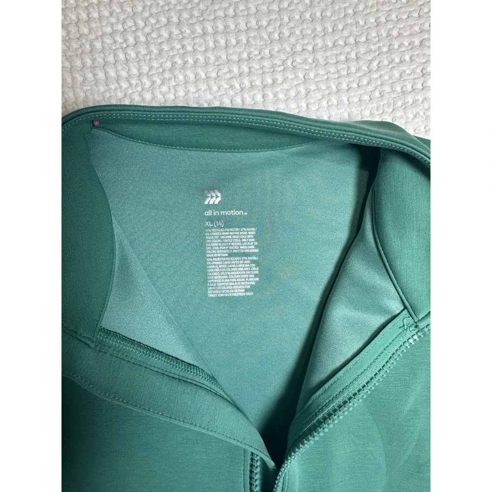 All In Motion Girls XL 14 Sandwash Half Zip Pullover Green Cropped Sweatshirt